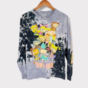 Nickelodeon Gray Tie Dye 90s Girl Graphic Long Sleeve‎ Tee Size Small